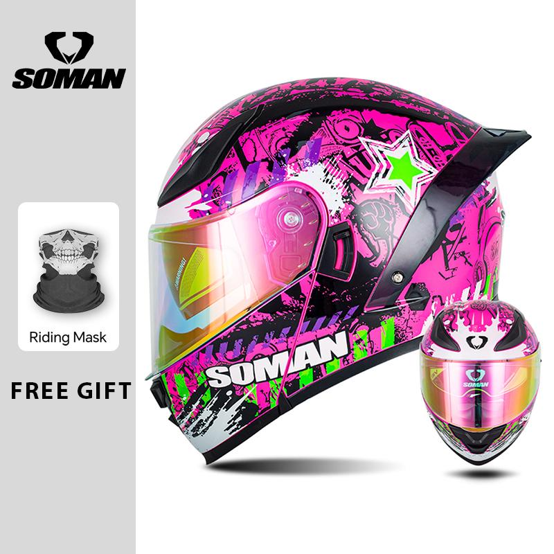 Full Face Racing Helmets Winter Warm Double Visor Flip Up Motorcycle Helmets Motorbike DOT Approved Modular Helmet