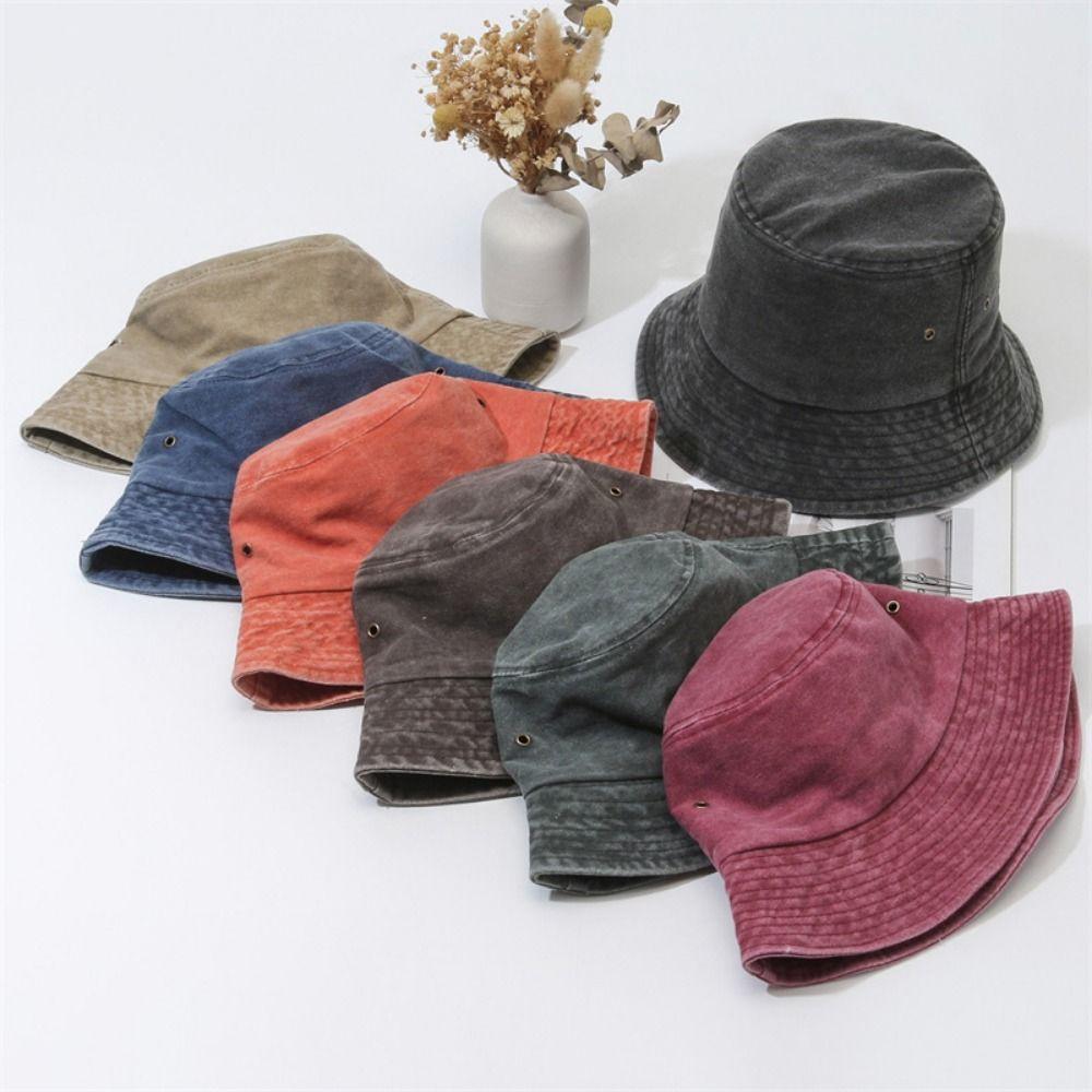 Washed Denim Fisherman Hat Solid Color Sun Hat Retro Style Boonie Hat Beach Activities
