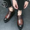 Fashion New 2025 Crocodile Pattern Men Dress Shoes Thick Bottom Heightening Rubber Sole Comfortable Casual Leather Footwear