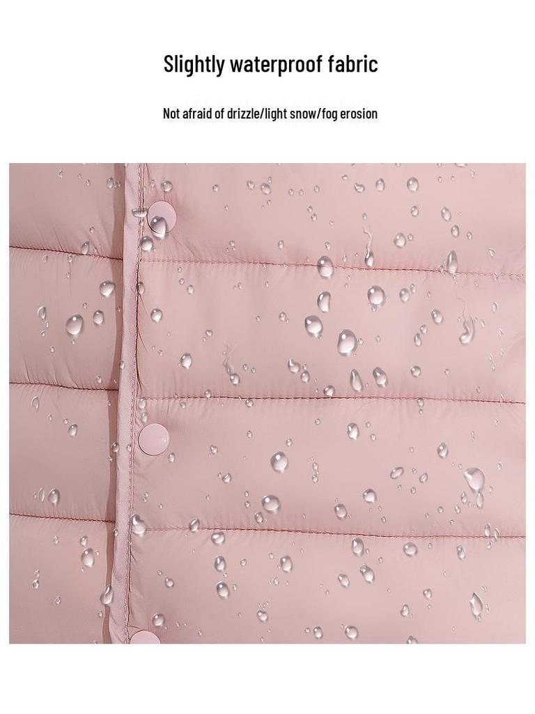 Women's Slim Fit Lightweight Crew Neck Down Jacket - Korean Style Warm Cotton-Padded Coat