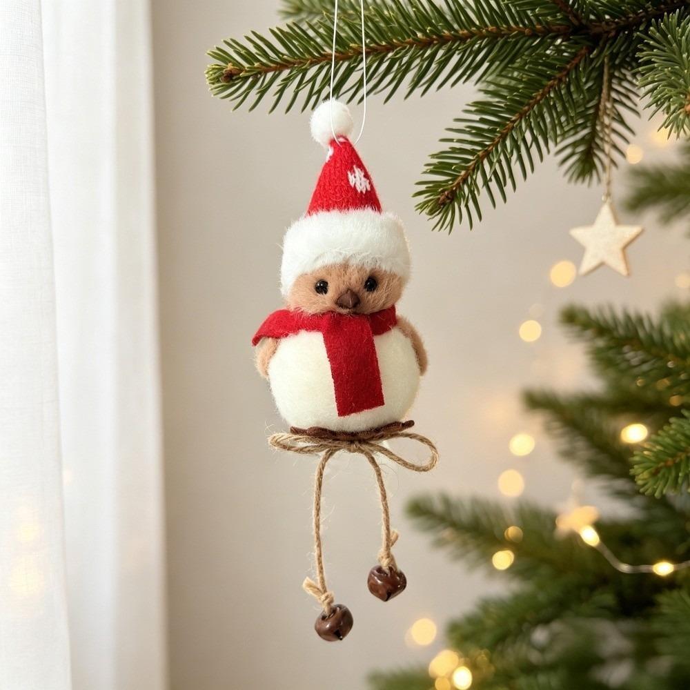 Mini Creative Bird Ornament Red Bow Tie Scarf Christmas Tree Hanging Pendant Christmas Hat Cute Xmas Decoration Party Decor