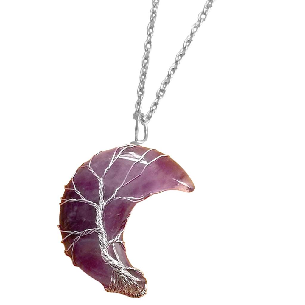 Moon Pendant Necklace Natural Resin Spiritual Gemstone Jewelry