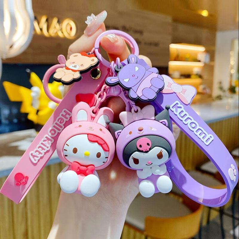 Sanrio Hello Kitty Figures Keychain Kawaii Melody Kuromi Doll Pendant Decoration Keyring Jewelry Girl&Kid Gifts Toys