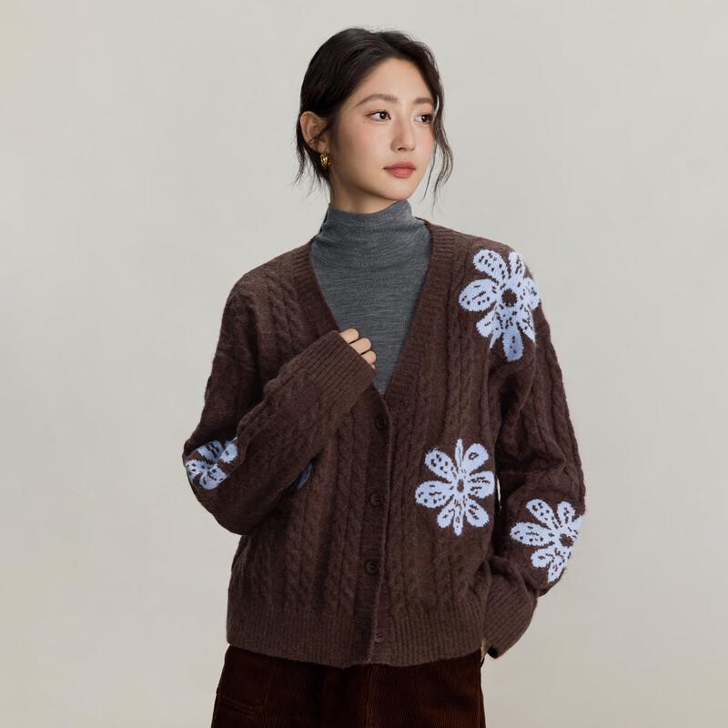 INMAN Women's Retro Color Block Jacquard Cardigan Sweater