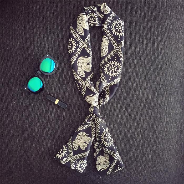 New Silk Scarf Women's Small Long Narrow Silk Scarf Spring and Autumn Scarf Professional Temperament Scarf Shirt Accessories Tied Bag Headband