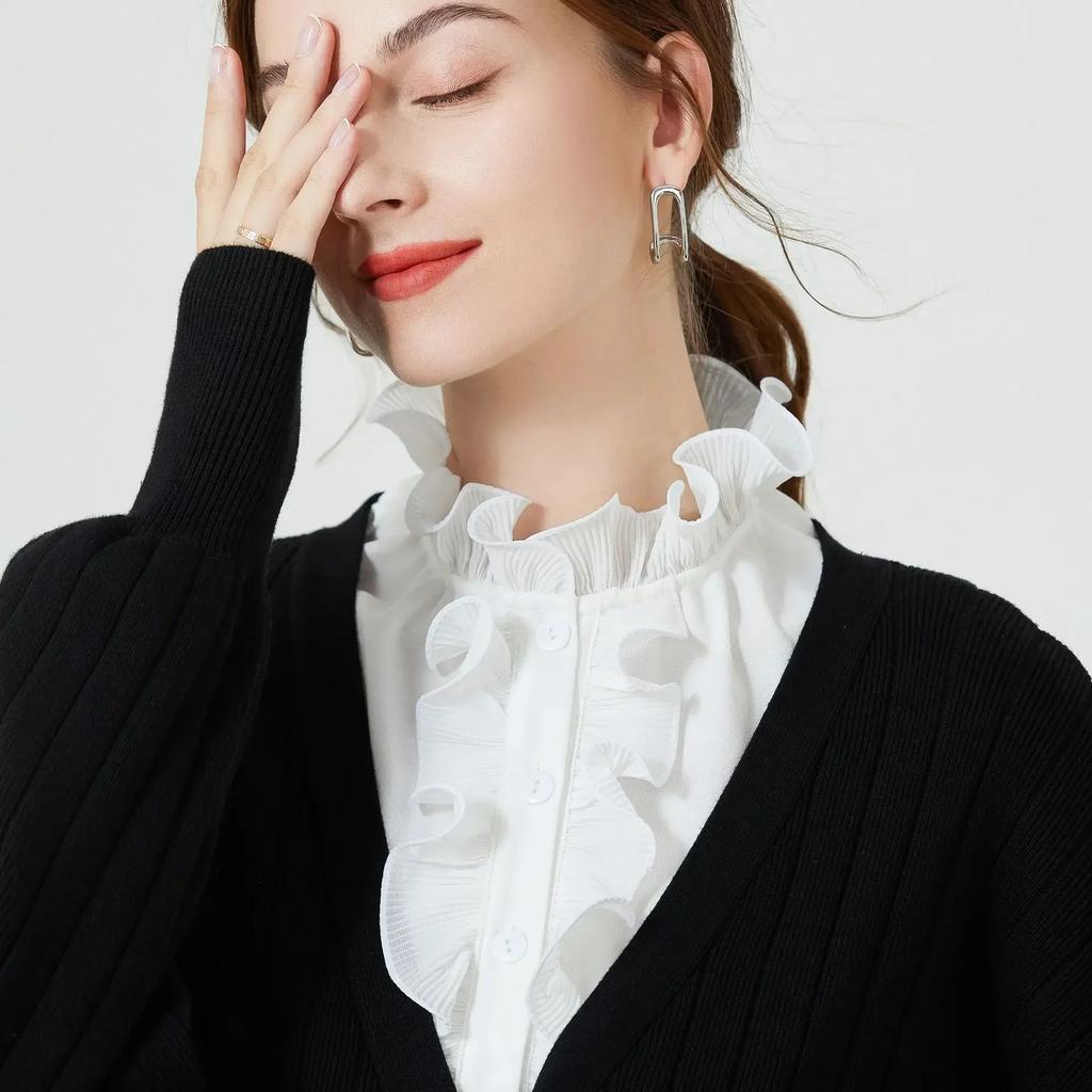 Korean Stand Fake Collar for Women Shirt Front Ties Detachable Collar Stand Dress Sweater False Collar Girls Fuax Cols Accessory