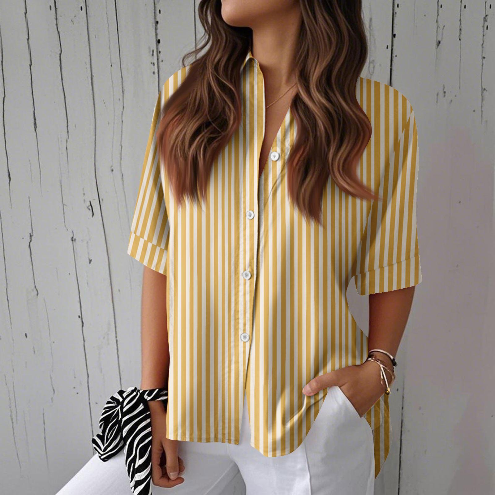 

Жіночі сорочки на ґудзиках Лляні сорочки на ґудзиках Сорочки з напіврукавом для жінок Жіночі топи з напіврукавом XL жовтий