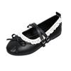 Girls Mary Jane Flats Double Buckle Straps Lace Trim Ballet Shoes Soft Sole Casual Slip On Footwear for Kids