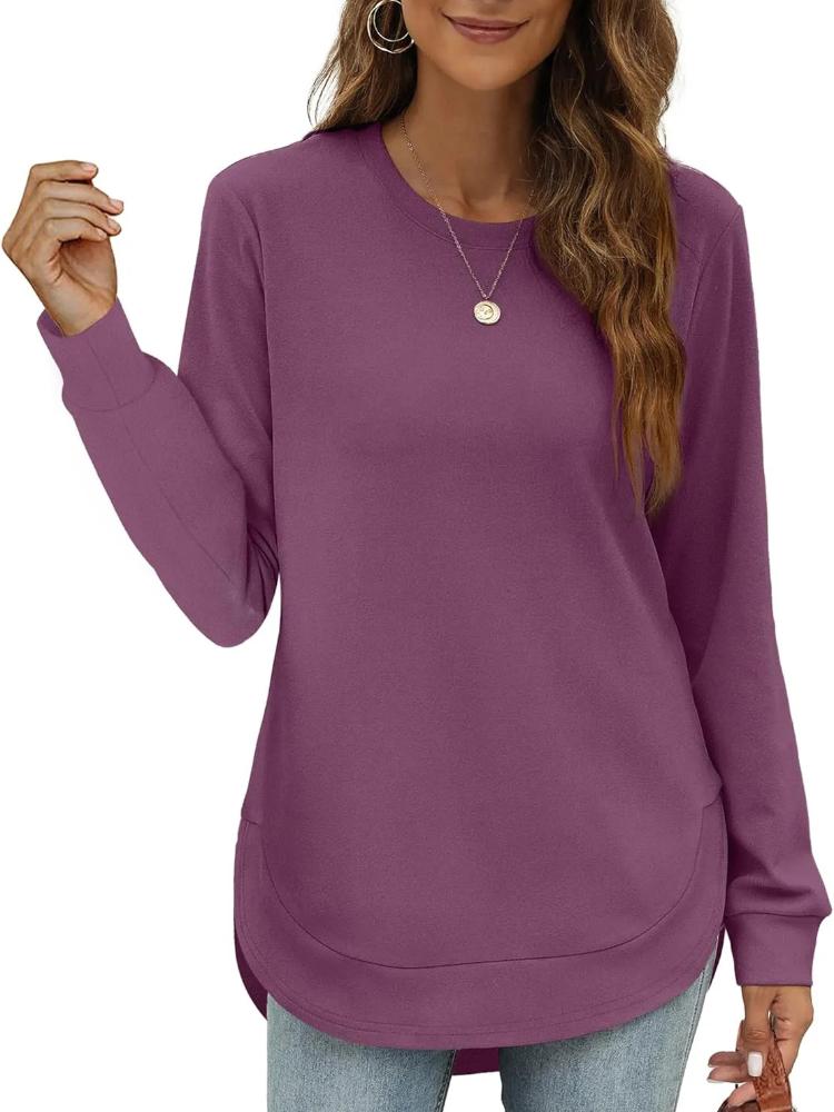 

Жіночий коричневий топ з довгим рукавом з кількома варіантами кольорів, повсякденна блузка для носіння щодня 3XL темно-фіолетовий колір