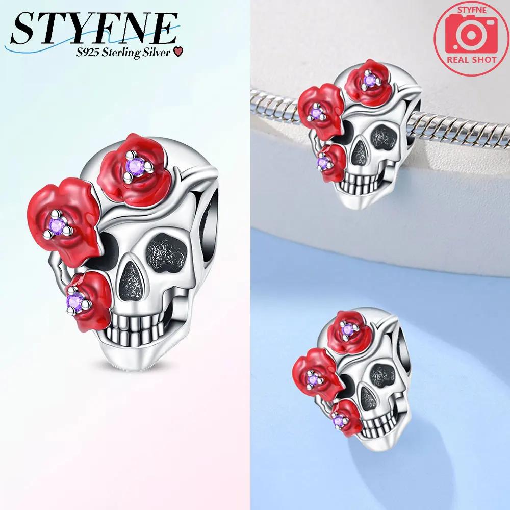 925 Silver Halloween Magic Key Dark Skull Beaded Charm Fit Exquisite Bracelet Diy Fine Jewelry Making Gift