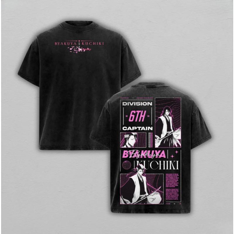

Kuchiki Byakuya BLEACH T-shirt Anime Vintage Washed Oversized T Shirt Men Clothing Summer Casual Short Sleeve Cotton Tees Tops S чёрный