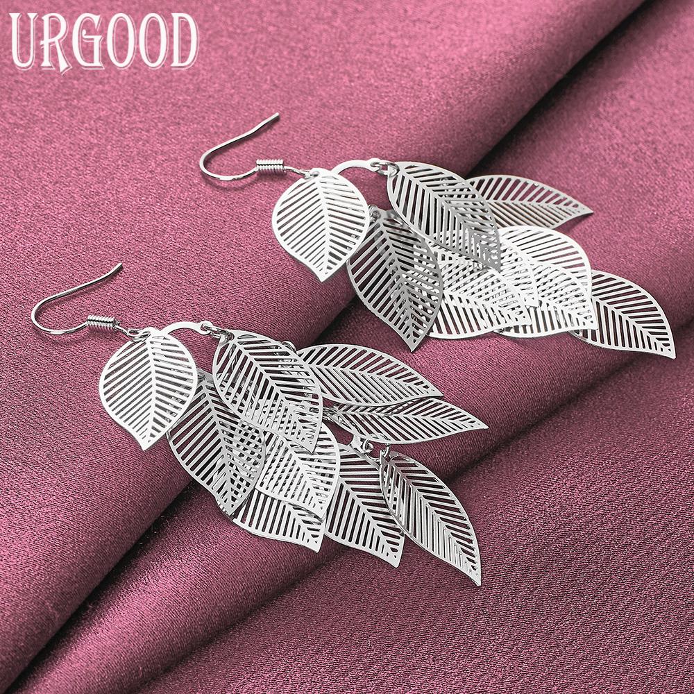 925 Sterling Silver Leaf Pendant Earrings Wedding Jewelry