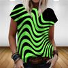 Women's summer striped themed T-shirt, women's 3D printed round neck T-shirt, rainbow 3D casual T-shirt