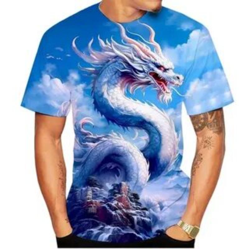 Summer Round Neck Loose Animal Series T-shirt Domineering Dragon Pattern 3D Printing Comfortable Casual Soft Short Sleeved T-shirt