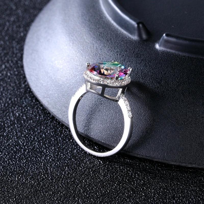 Damen S Silberring Mystischer Regenbogen-Topas Tropfenring Hochzeit Party Valentinstag Ring Geschenk Großhandel