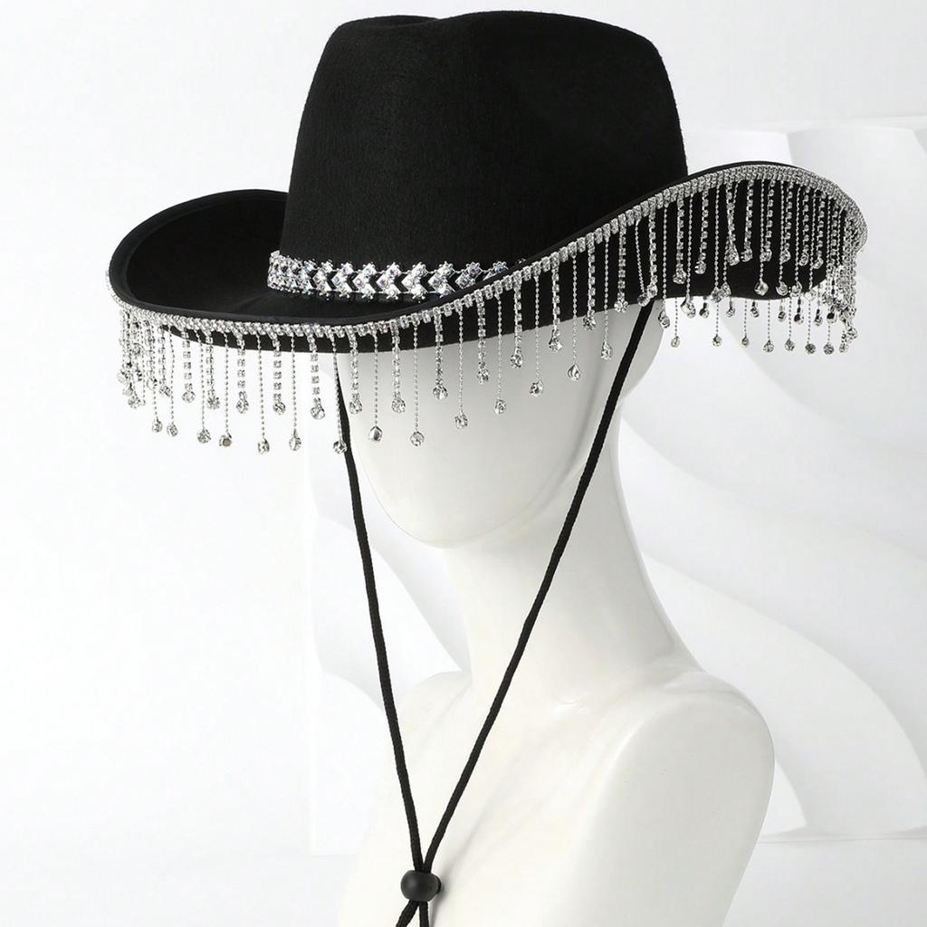 Rhinestones Tassels Hat Fashionable Western Hat Denims Hat Wild Western Hat for Stylish Men and Women