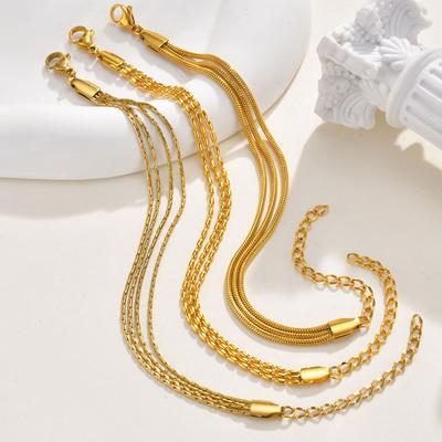 Dainty Gold Plated Bracelets for Women, Waterproof Triple Link Stainless Steel Beads Snake Chain Writs Bracelet Adjustable