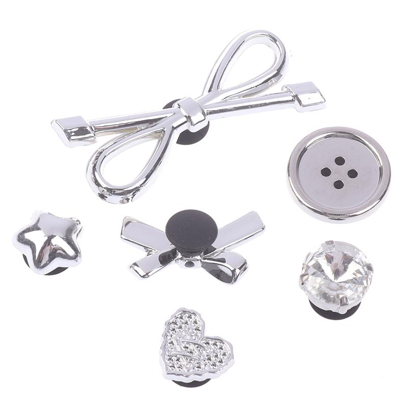 8Pcs/Set Metal Silver Electroplated Bow Button Dot Heart Charms Shoe Buckle Diy Detachable Clogs Sandals Accessories