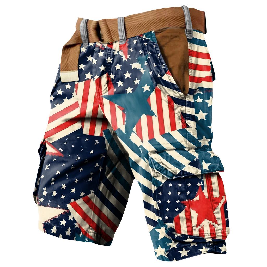 Men's Independence Day Printed Multi Pocket Workwear Shorts