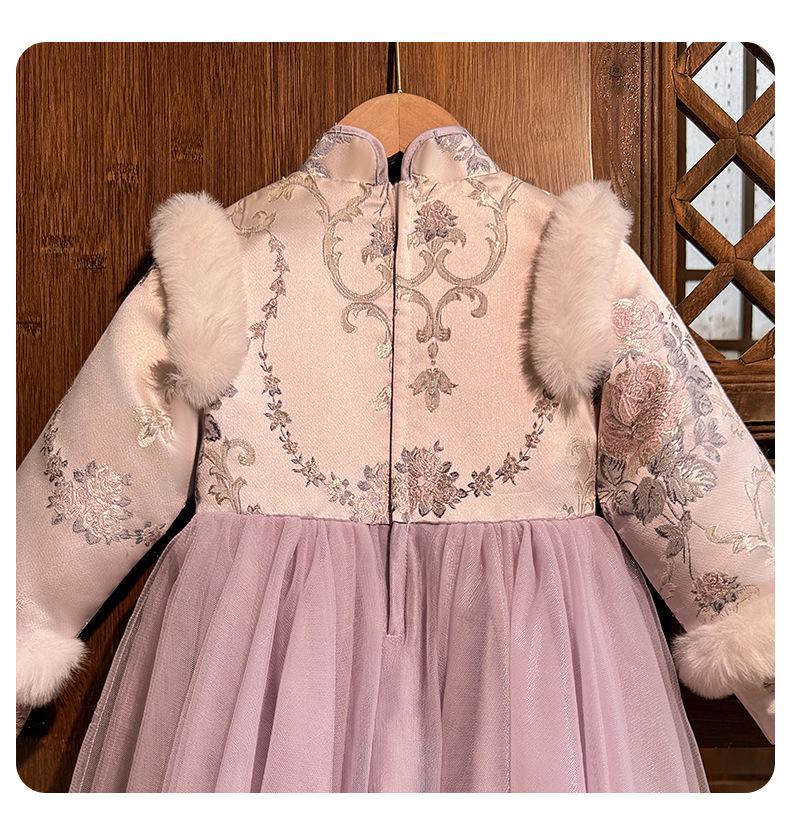 Winter 2025 Girls' Fleece-Lined Hanfu Dress: New Year Fairy Style, Traditional Children's Costume