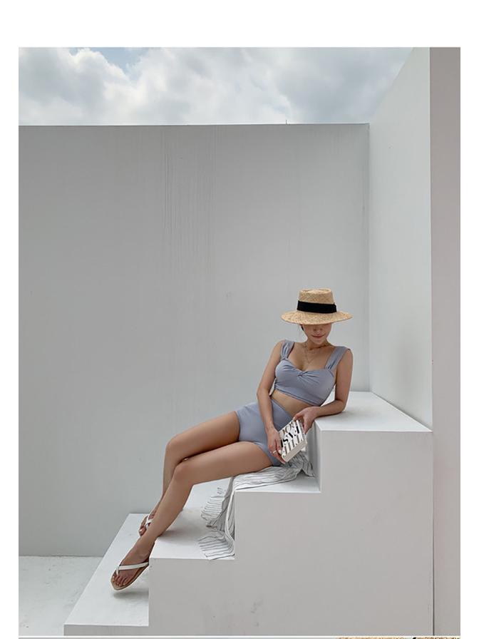 European and American Solid Blue Sexy Swimsuit - Free Size, New & In Stock