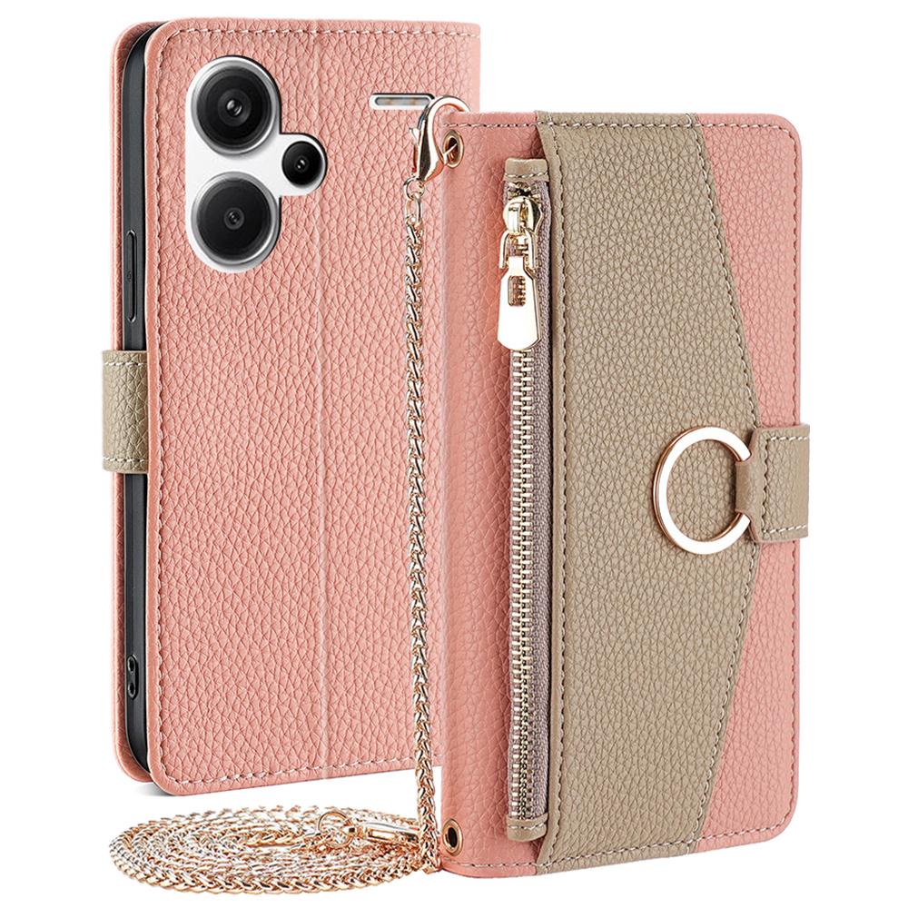 For Xiaomi Redmi Note 13 Pro+ 5G Crossbody Case Zipper Pocket Phone Cover with Makeup Mirror