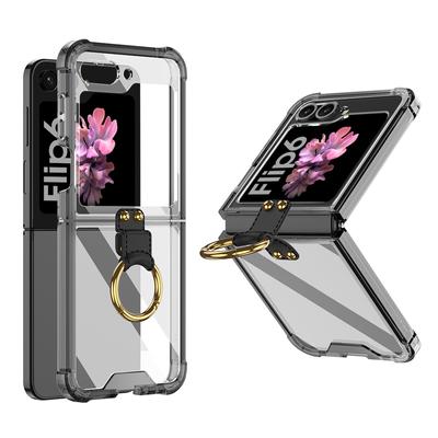 Transparent Hard PC Shockproof Hard PC Phone Cover for Samsung Galaxy Z Flip 6 5 Case with Ring Holder