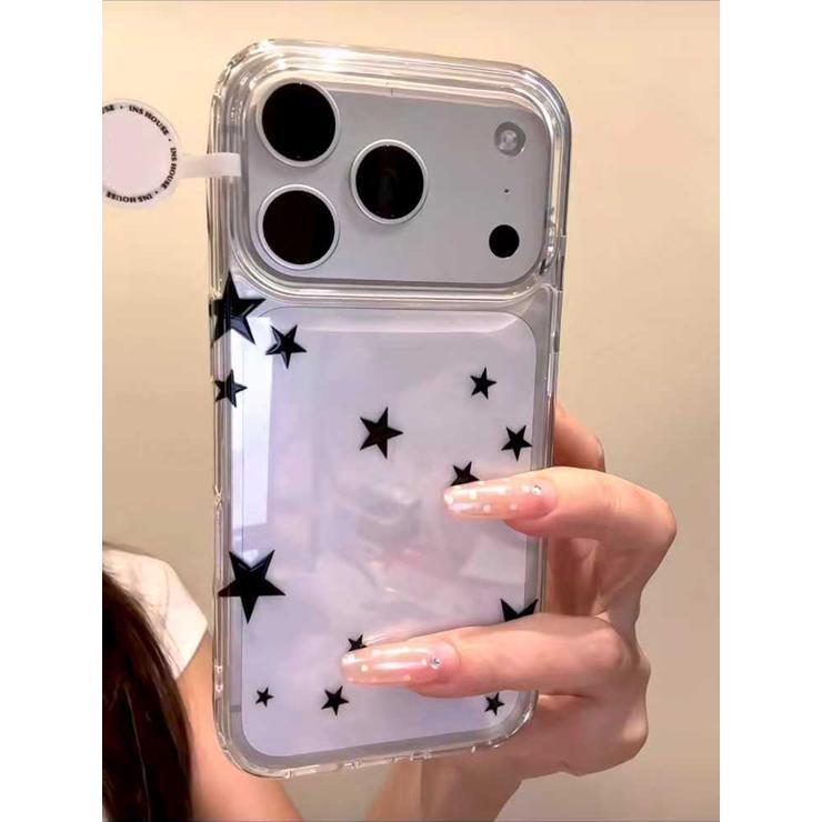 Sweet and Cool Black Stars Are Suitable for IP17Promax Mobile Phone Case Apple 16/15Pro Space Case 14 Transparent New Model.