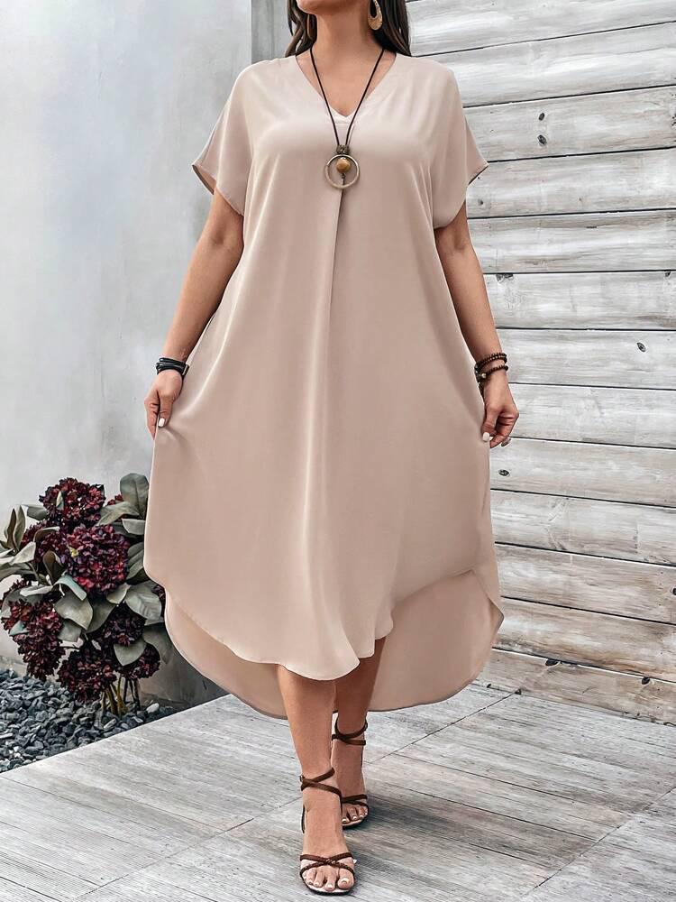 Plus Size Women's Fashion Casual V-neck Dress - In Stock for 2026 Spring/Summer Season