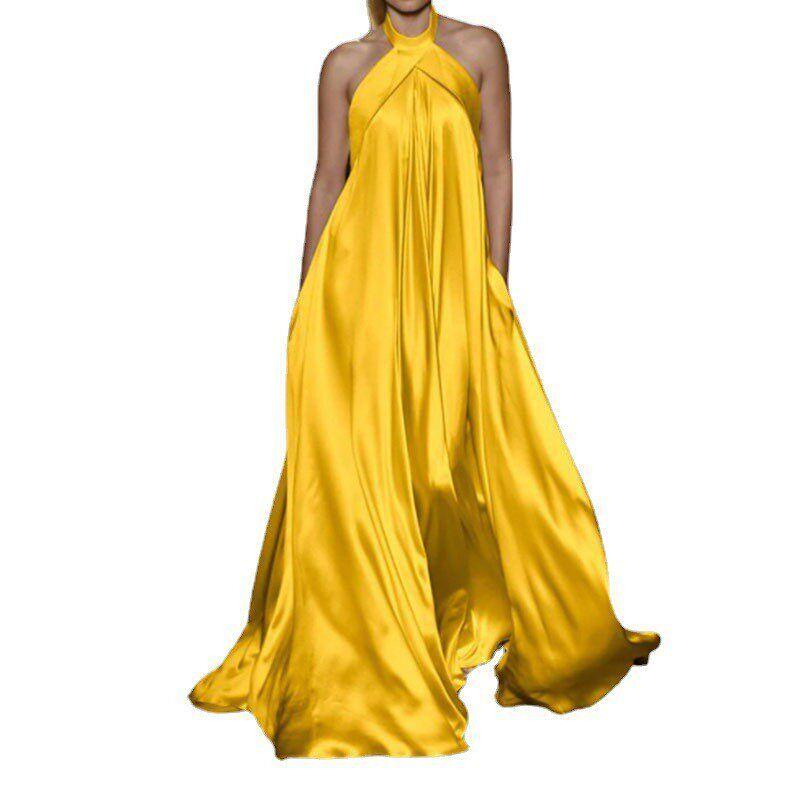 European and American Cross-Border Summer and Autumn New 2022 Amazon Independent Site Fashion Casual Solid Color Long Flared Dress for Women
