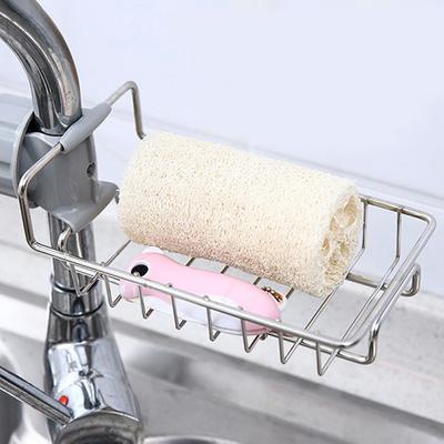 Kuchyňský nerezový stojan na baterie domácí bezvrtací stojan na odkapávání hadrů, houbiček a kartáčů, úložný stojan na dřez