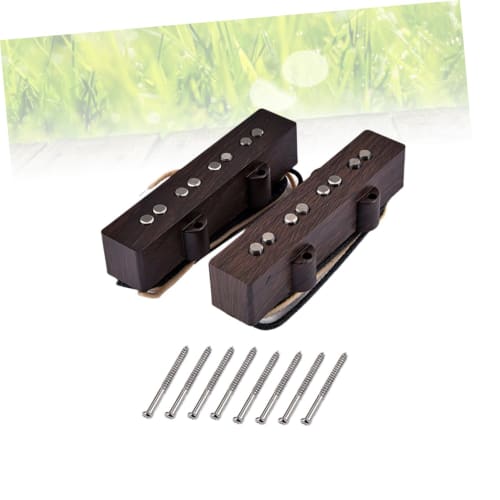 ABOOFAN Alnico V Bass Pickup Set for 4-String Woodgrain Neck and Bridge Electric Guitar, Each Pickup Pre-Wax Potted, Mounting Screws Included
