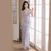 High-end Evening Dress Women's 1011 New High-end Silver Sequins Tassel Host Fishtail Engagement Dress Light Luxury