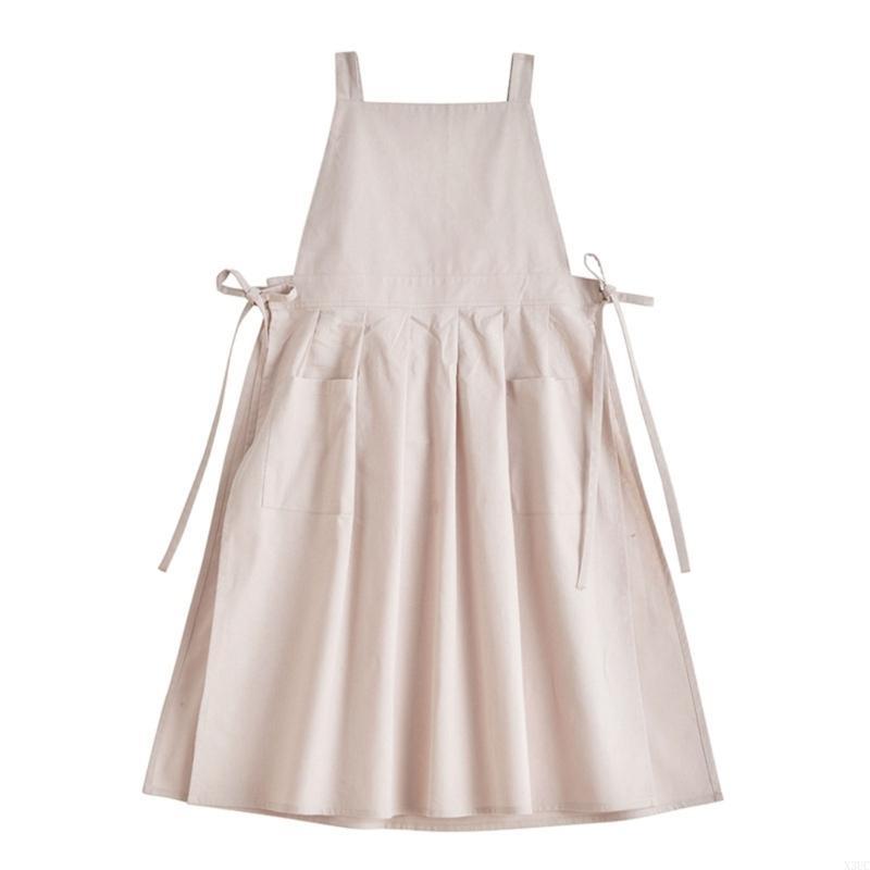 

Cotton Linen Apron for Women Vintage Waterproof Apron Pinafore Dress with Pockets for Baking Cooking Gardening Work X3UC