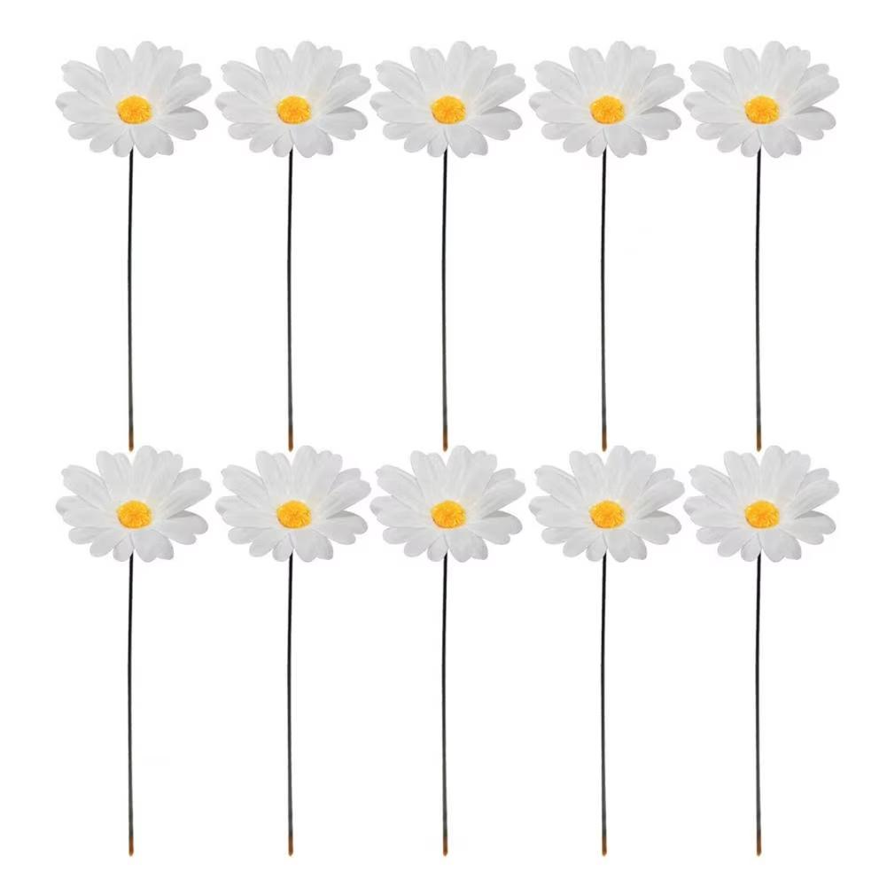 G329 10Pcs/Set Simulated Daisy Shape Garden Stake Outdoor Courtyard Patio Lawn Decoration