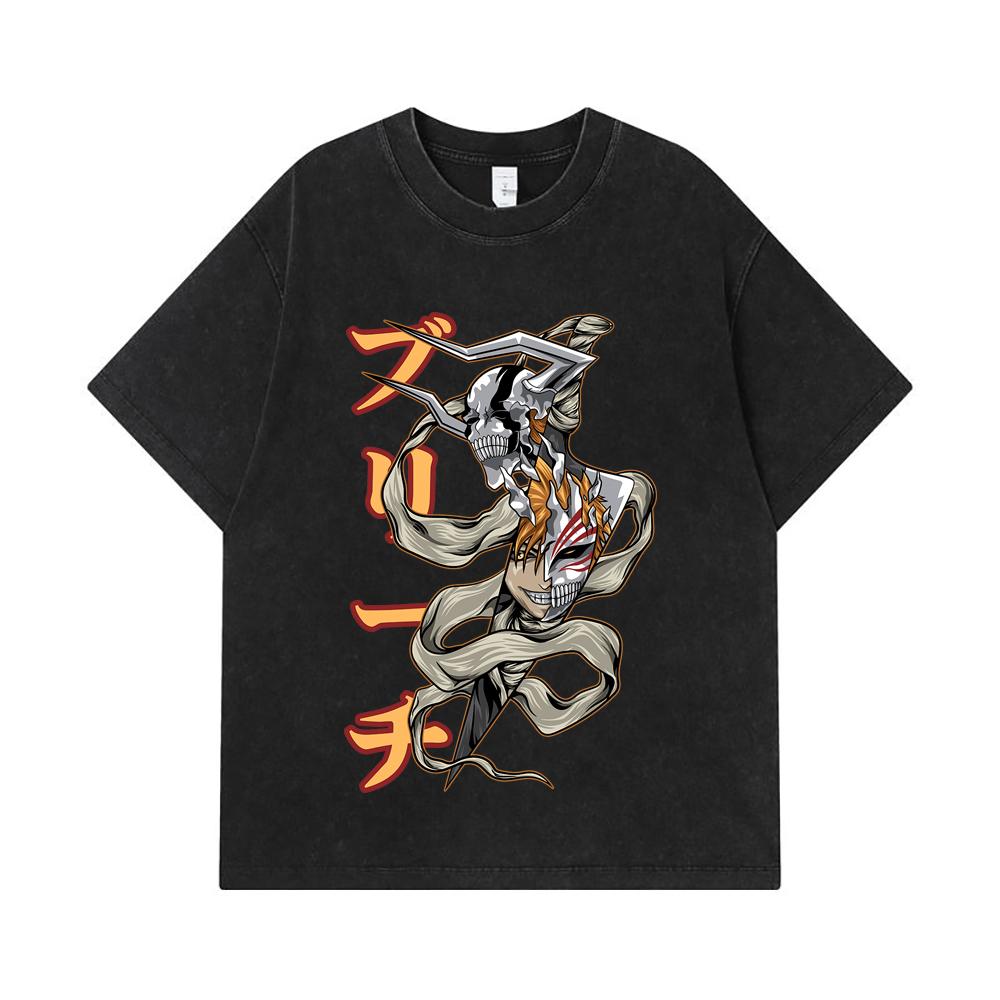 275 GSM Washed T-shirts 100% Cotton Bleach V11 Zankpakuto Print Unisex Heavy Cotton T Shirt