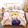3D Kawaii Girl Miss Kobayashi's Dragon Maid Bedding Set Anime Three-piece Set Adult Kid Bedroom Duvet Cover Sets Home Textiles