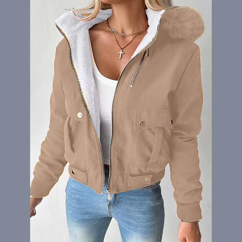 Fashion Coat Women Streetwear Autumn/Winter Versatile Casual Zipper Thickened Long Sleeves Hooded Short Jacket for Female