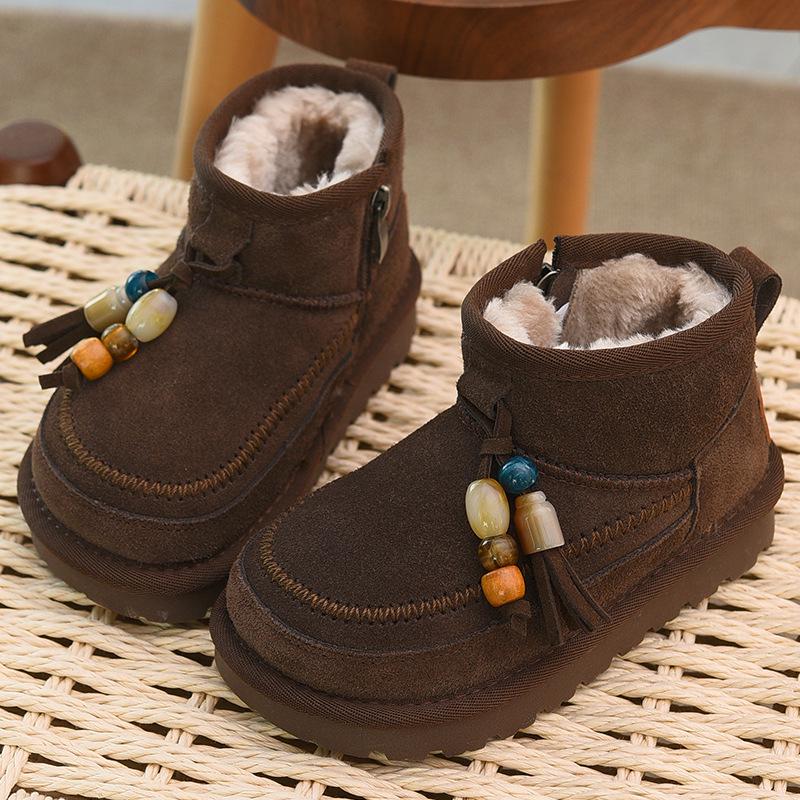 Girls' Fleece-Lined Snow Boots, 2025 Winter Collection, Warm, Stylish, Non-Slip, Short Cotton Boots for Little Girls.