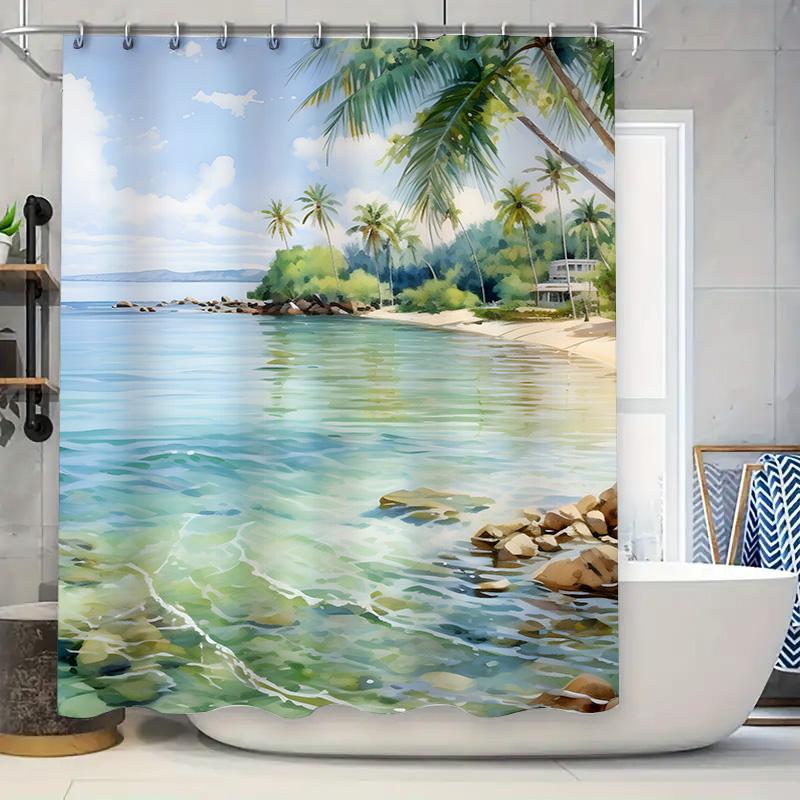 

Seaside Retreat: Waterproof Shower Curtain with Tropical Island Scene 180 x 240cm 90x180cm