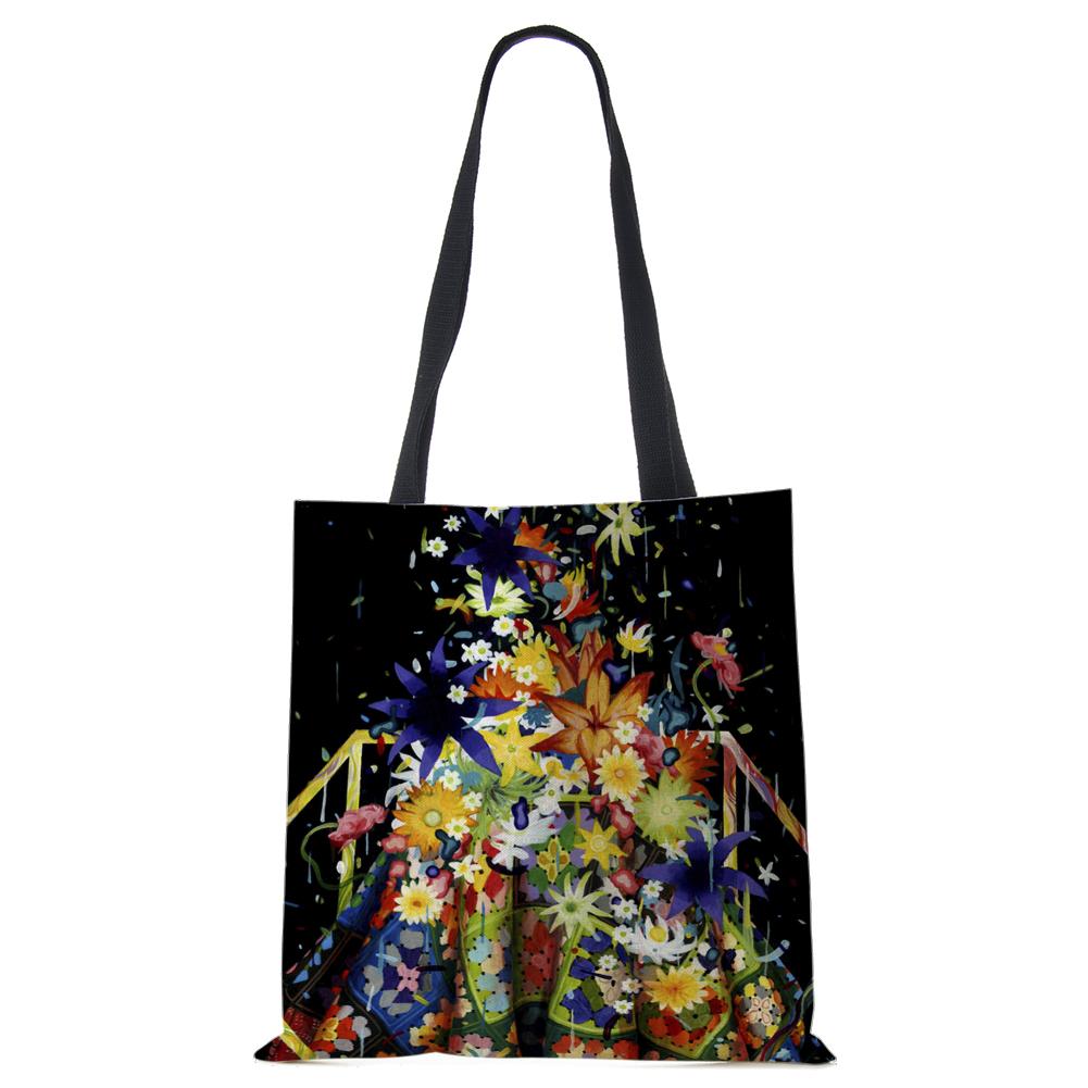 Painted Abstract Print Casual Shoulder Bag Women Shopping Reusable Tote Bag 2022 Harajuku Canvas Travel School Beach Handbag