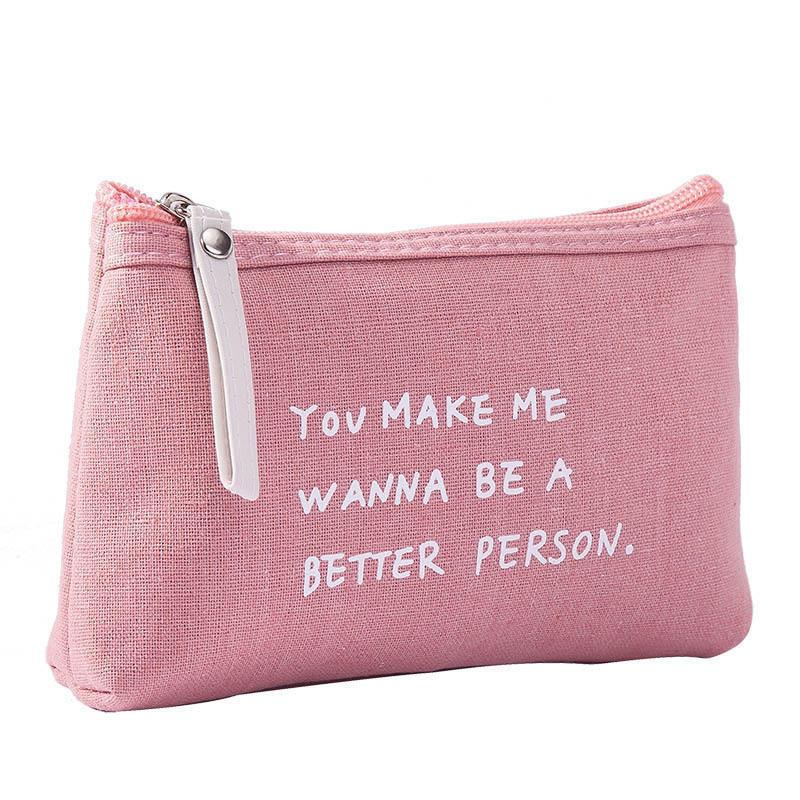 Practical Canvas Alphabet Cosmetic Bag Zipper Hand Clutch Modern Simple Wind Coin Phone Case