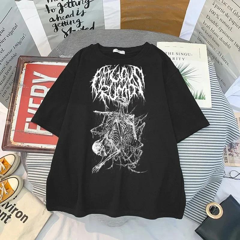 T Shirt Skull Print Gothic Streetwear Summer Loose Men Women T-shirt Punk Dark Grunge Top Harajuku Y2k Clothing