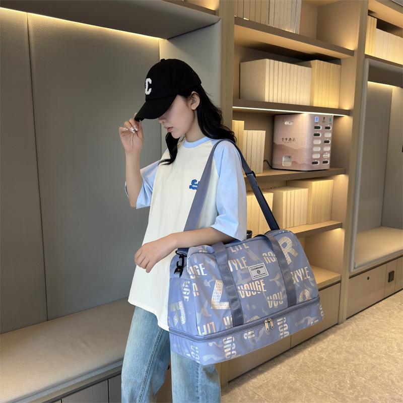 Fresh and fashionable trend design with shoe compartment, hand-held travel bag, wet and dry separation, yoga can be set, tie rod fitness bag