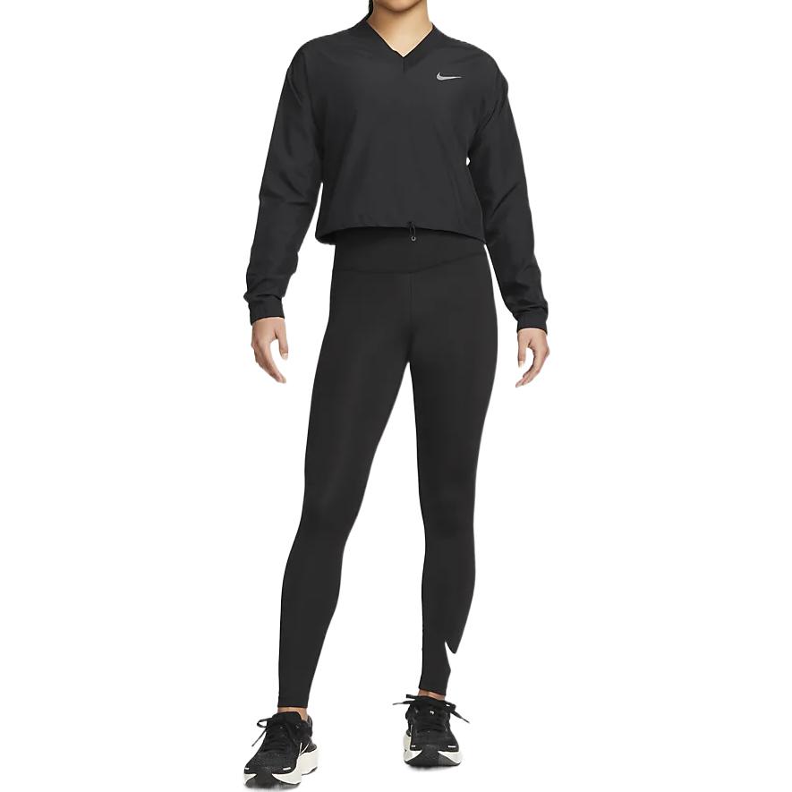 Nike Solid Color V-Neck Logo Print Long Sleeve Vintage American Sweatshirt Women sweatshirt Black DM7776-010