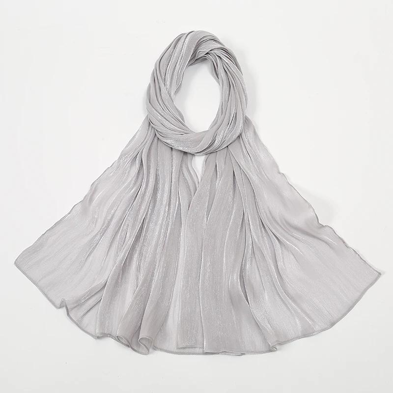 Newest Silk Crinkle Hijab Scarf Women Shimmer Shawls Plain Muslim Women Hijabs Breathab Islam Women Turban Pleated Scarf Ramadan