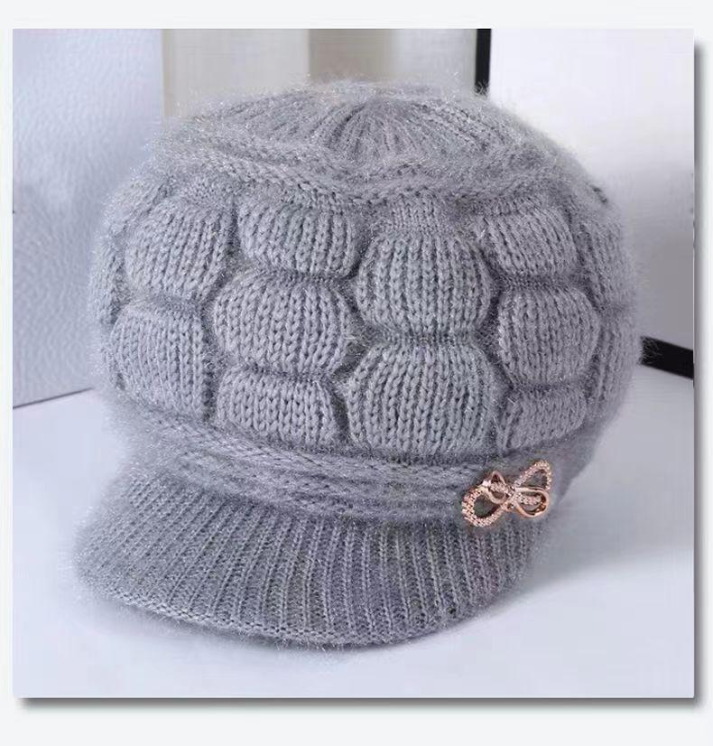 

Elderly hat women s autumn and winter new knitted casual fashion mother hat middle-aged and elderly thickened plush warm wool hat One size fits all
