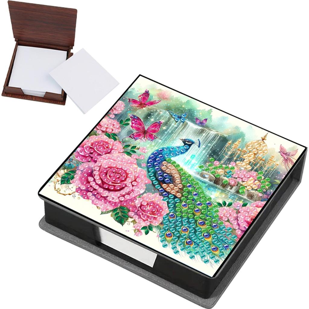 Animals Leather Gem Painting Memo Pad Holder Mosaic Kit Diamond Art Note Box with 160 Sheets of Paper for Adults Beginners