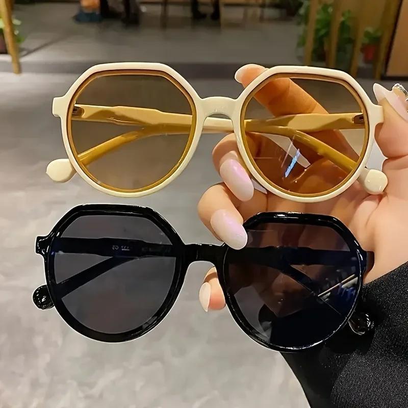 2pcs Women'S Vintage Minimalist Round Fashion Glasses Cute Candy Color Decoration