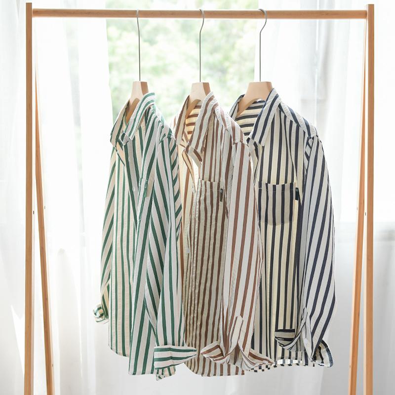 Men's Striped Long-sleeved Shirt Trend Bubble Texture Comfortable Everything Simple Young Men's Shirt